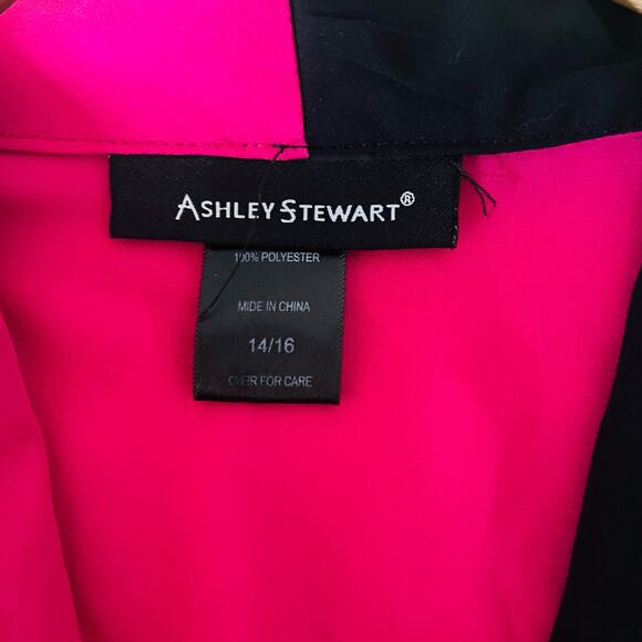 Ashley Stewart Pink Black Pleated Long Sleeve Dress Size 16 - Picture 5 of 8